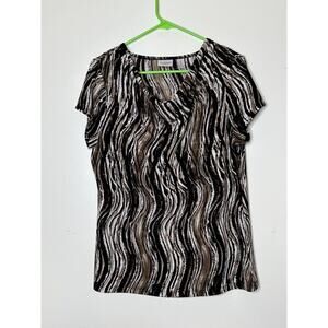 Easywear By Chicos Short Sleeve Cowl Neck Blouse Size 1 US Size 8 Swirl Stripe